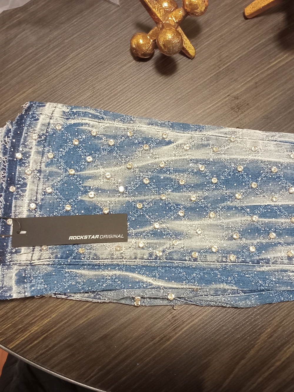 Sareka Light Wash Rhinestone Stacked Flare Jean - Picture 3 of 6